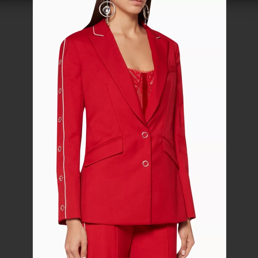 SIMKHAI Hibiscus-Red Snap Wool Boyfriend Blazer Size 2 NWT